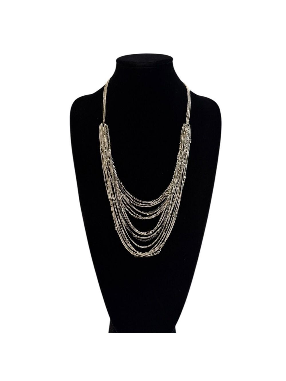 ETIENNE AIGNER Multi-Strand Silver Chain Necklace w Round AB Crystal Beads | NWT